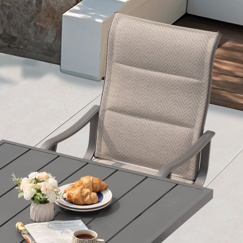 Patio 5-Piece Dining Table Set with Umbrella Hole and Textilene Chairs