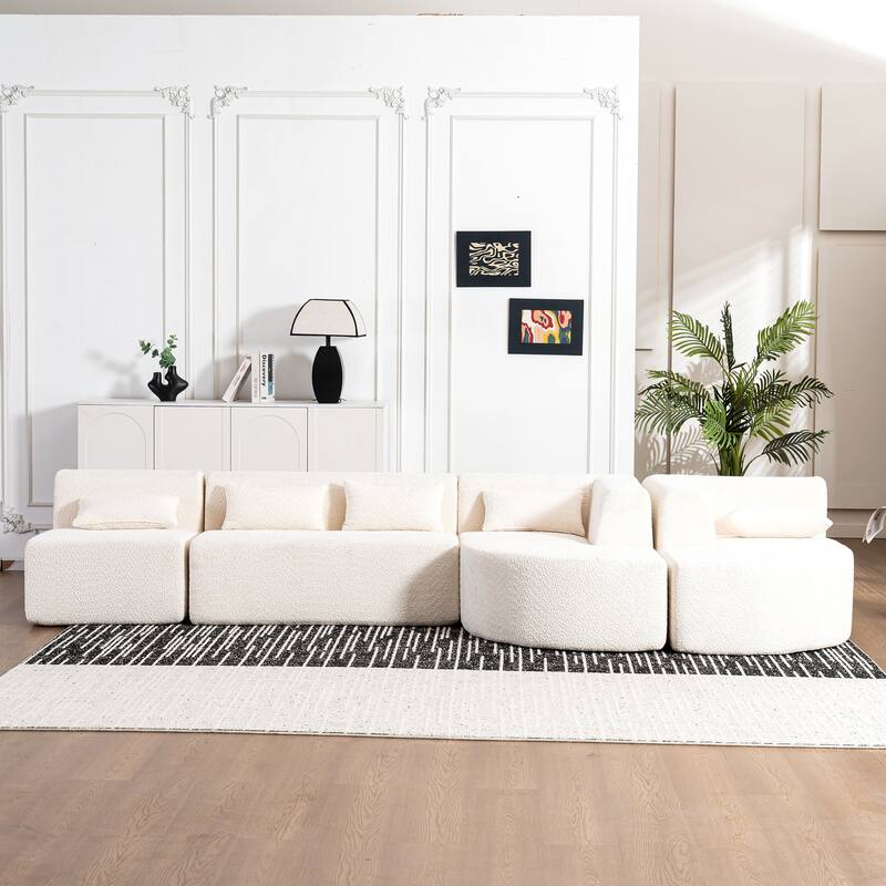 143.7" Polyester Sectional Sofa with 2 Chaise Lounges, Back Pillows
