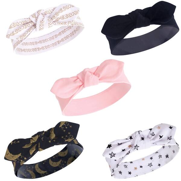 slide 1 of 1, Yoga Sprout Baby Girl Cotton Headbands 5pk, Metallic Moon, 0-24 Months - Metallic Moon Metallic Moon - 0-24 Months