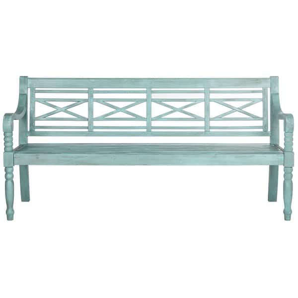 slide 1 of 2, SAFAVIEH Outdoor Living Karoo Beach House Blue Bench - 70.1" x 24.4" x 34.3" PAT6704C