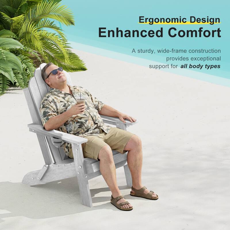 HDPE All-Weather Folding Adirondack Chair with Cup Holder