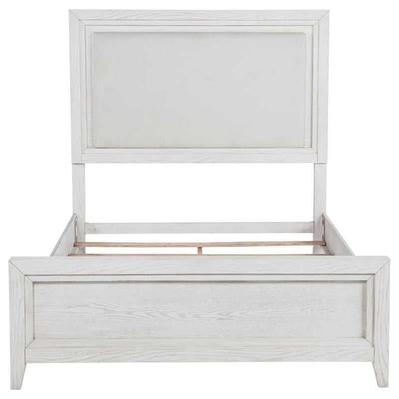 Inverness Distressed White Queen Upholstered Panel Bed