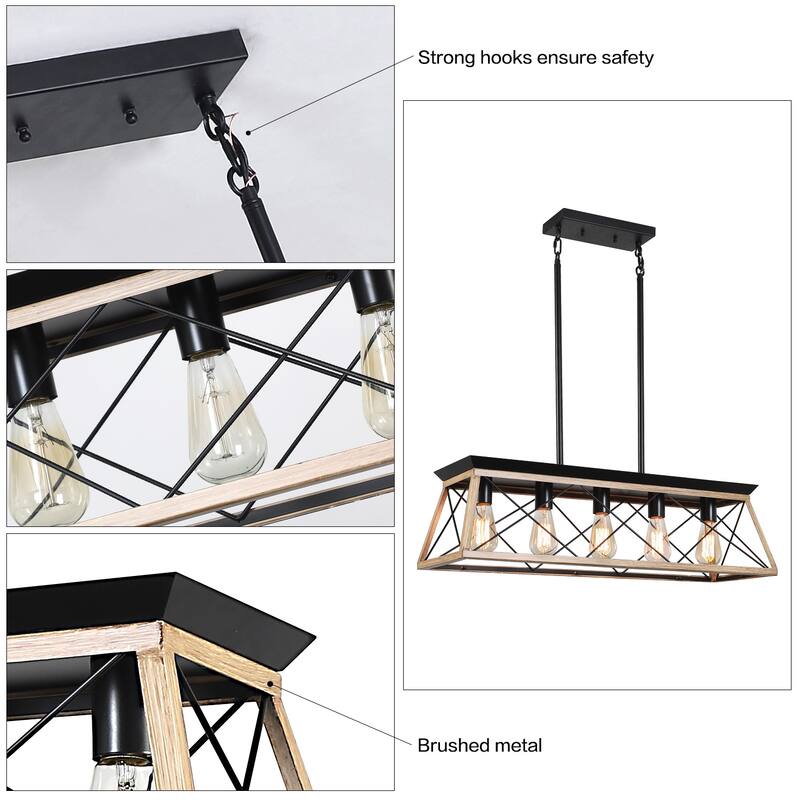 Cusp Barn 5-Light Chandelier,Rectangular Pendant Light,Modern Ceiling Light,Farmhouse Lamp with Adjustable Downrod for Indoor