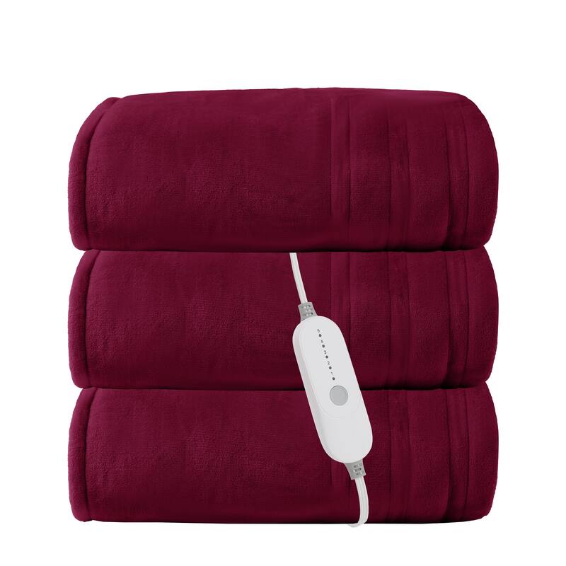 Flannel Electric Heated Blanket With Controller - 72"*84" - Dark Red
