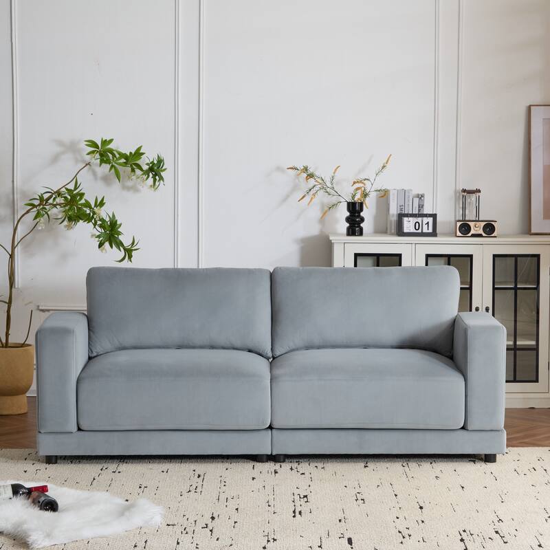 81" Gray Modern Sofa with Velvet Upholstery and Sturdy Legs