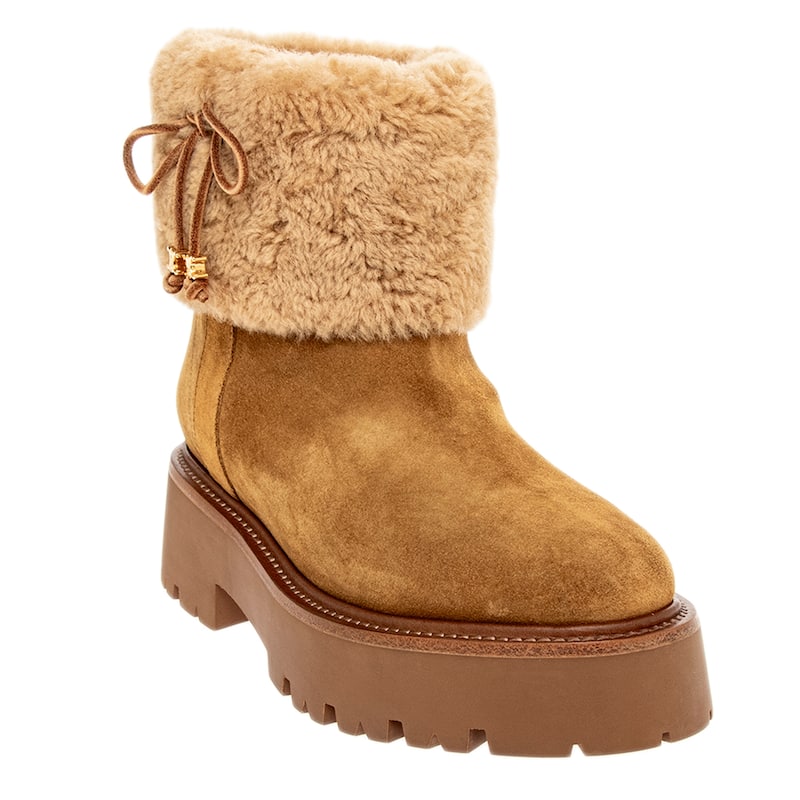 Celine Bulky Suede and Shearling Cropped Boots - Camel - 39 EU