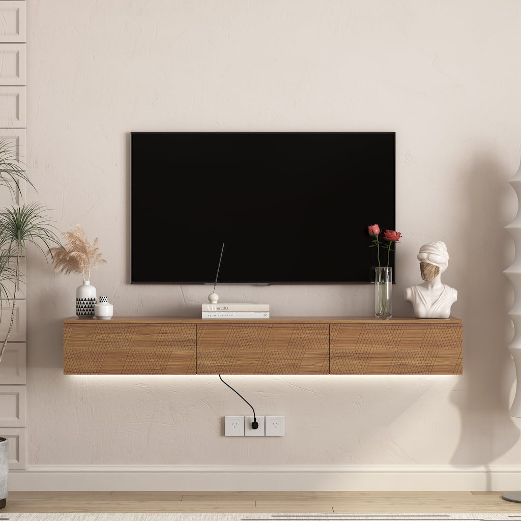 Floating TV Stand Wall Mounted with 16 Color LEDs,67" Modern TV Stand, Floating TV Cabinet Entertainment Center for 55 60 65"TV