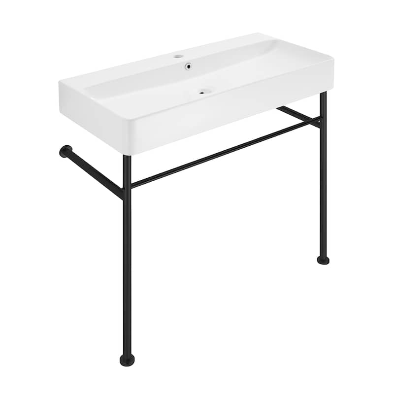Carre Ceramic Console Sink White Basin Black Legs
