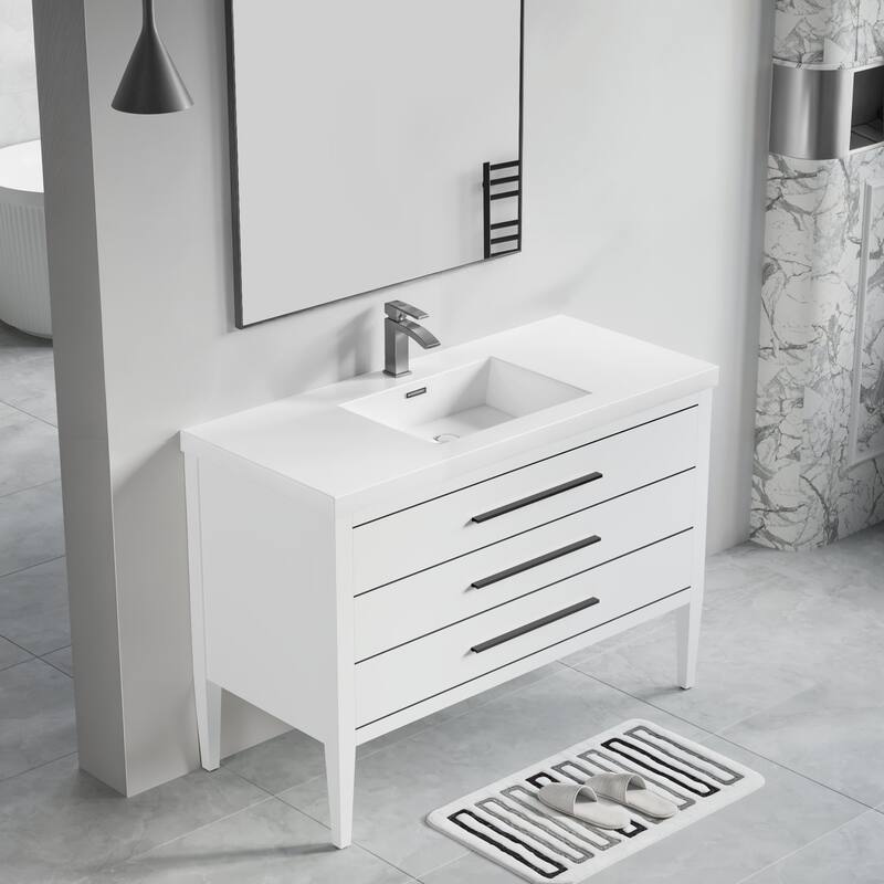 Ayer 48" Single Bathroom Vanity Set - Metal Finish - White - Black Trim