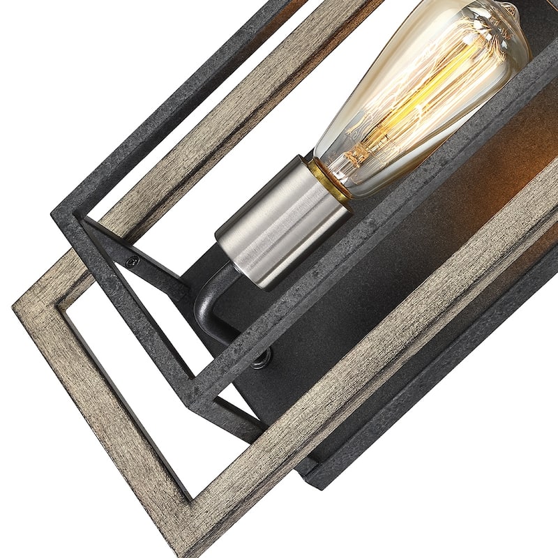 1-Light Black/Wood Tone Dimmable Rustic Farmhouse Wall Sconce - 14.3''H
