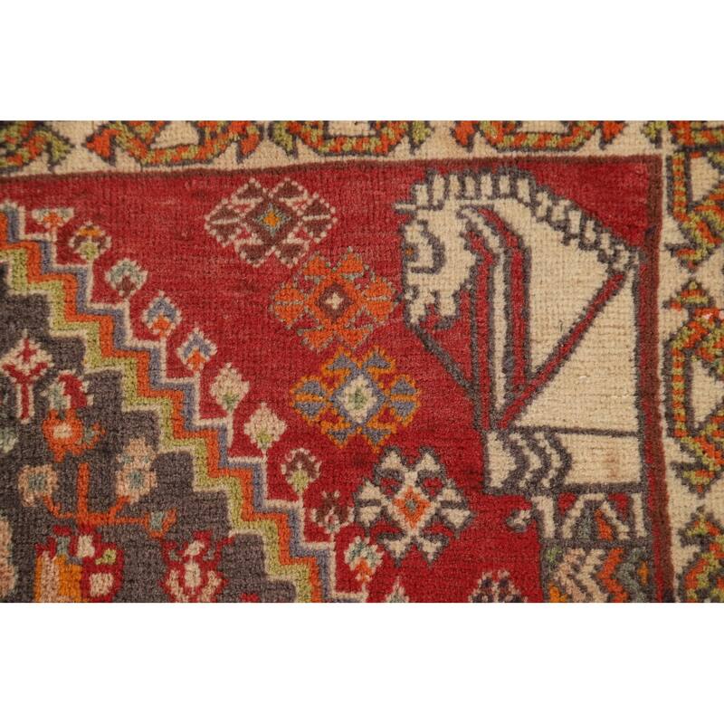 Geometric Abadeh Persian Vintage Square Rug Handmade Wool Carpet - 2'1" x 2'0"