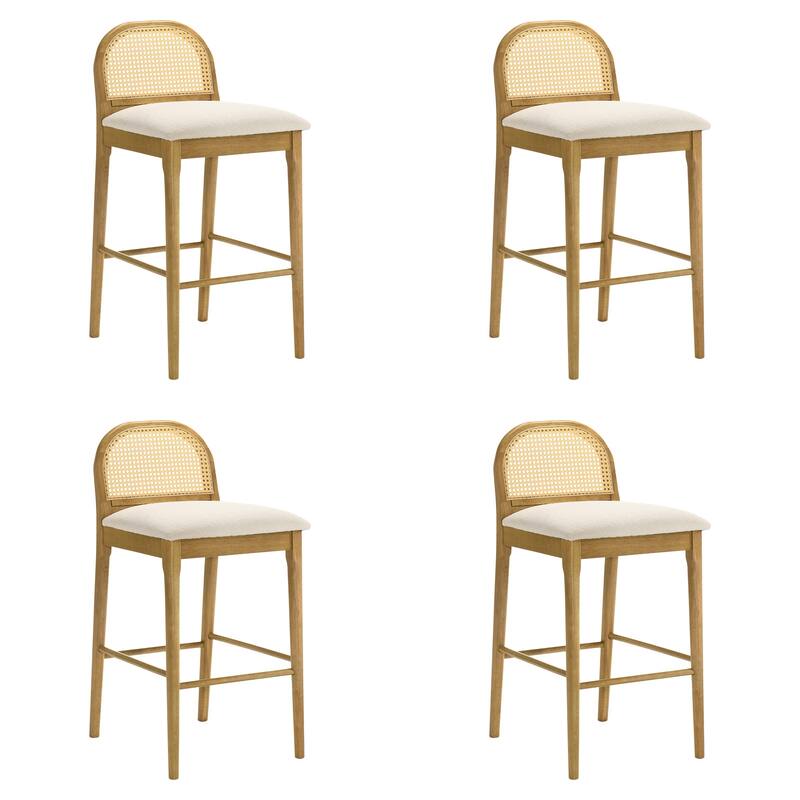 Lucio Modern Farmhouse Wood Counter Height Kitchen Bar Stool with White Boucle Fabric Upholstered Seat - Set of 4 - White/Amber Glow - Bar Height