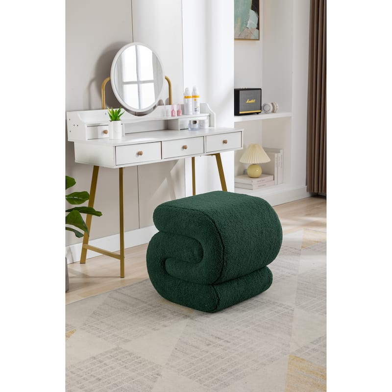Modern S-shape Fabric Ottoman Makeup Stool Footstool - Green-Wool