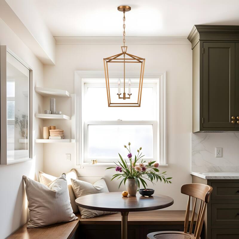 Seraphine Modern Pendant Light - Metal Aged Brass Lantern Light Fixture For Scandinavian, Minimalist, Contemporary Room Decor