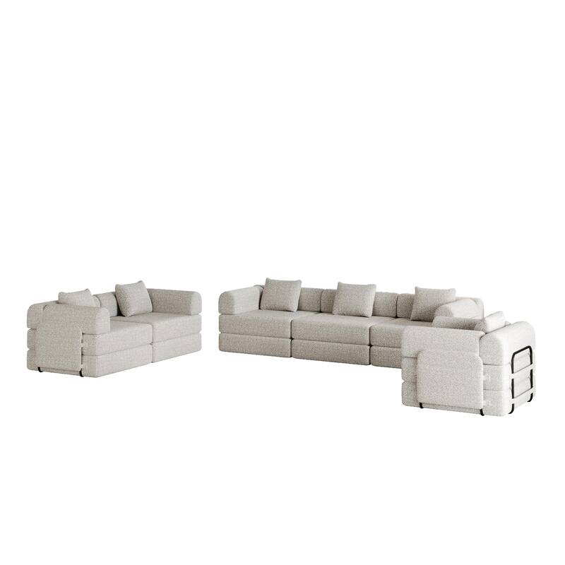 Freely Combined Modular Chenille Folding Sofa with Storage Pockets