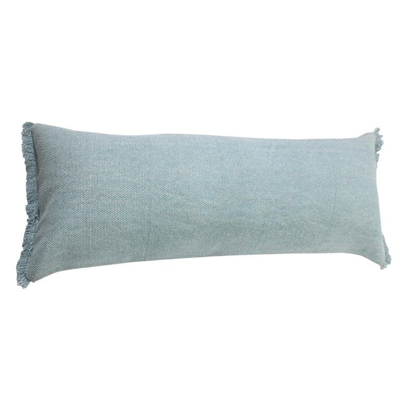 HomeRoots 14" X 36" Light Blue Cotton Lumbar Throw Pillow With Fringe