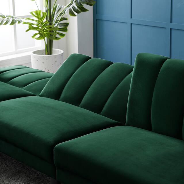 Reversible Sectional Sofa Sleeper L-shape Sofa Velvet Padded Sofa & Chaise