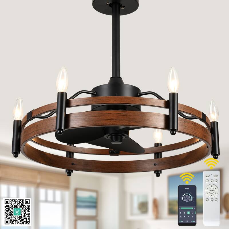 Bella Depot 24" Farmhouse Ceiling Fan with Light and Remote DC Motor 6-speed Reversible Metal Wheel Ceiling Fan - 24 Inches