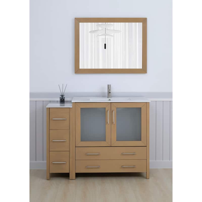Vanity Art 48-Inch Single Sink Bathroom Vanity Set 5 Dove-Tailed Drawers 2 Cabinets 1 Shelf Soft-Closing Doors with Free Mirror