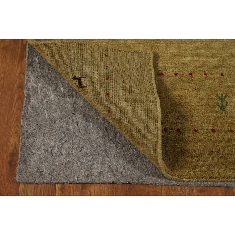 Green Tribal Gabbeh Indian Rug Hand-Knotted Wool Carpet - 3'3" x 5'1"