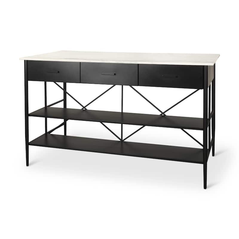 Amika White Solid Marble Top with Black Metal Base Kitchen Island