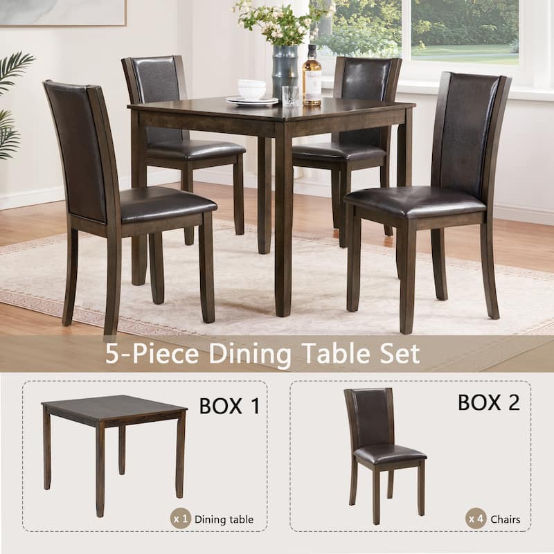 GDFStudio - Dalton 5-Piece Transitional Wooden Dining Table Set with 4 Upholstered Faux Leather Chairs