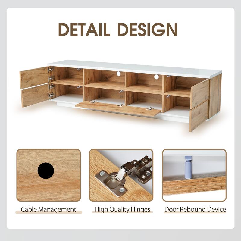 Natural+White 70.8" TV Stand with Storage & Rebound Door for 80" TVs