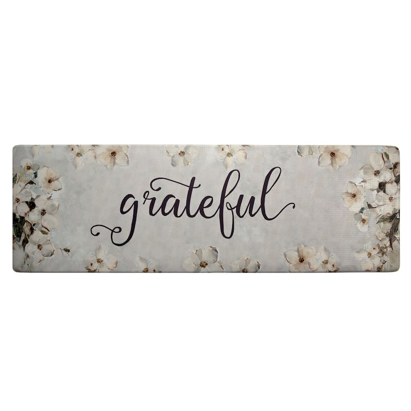 SoHome Cozy Living Grateful Floral Anti-Fatigue Kitchen Mat, Grey/Cream - 17.5"x55"
