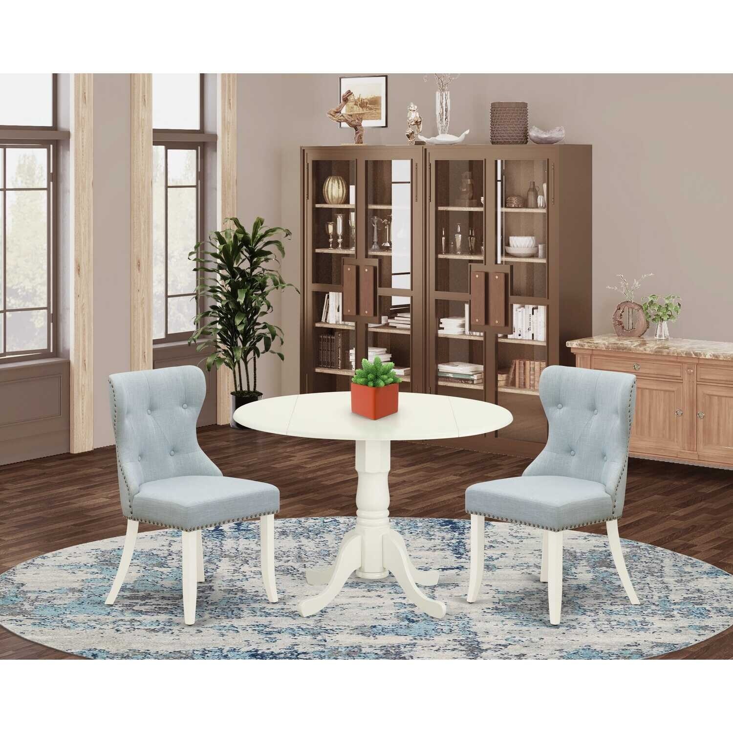 3-Piece Linen White Solid Wood Top - Dining Room Set Seats-4