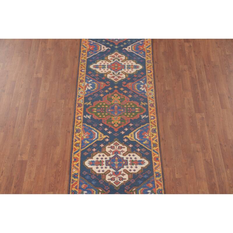 Blue Kazak Oriental Runner Rug Wool Carpet - 2'7"x 9'9"