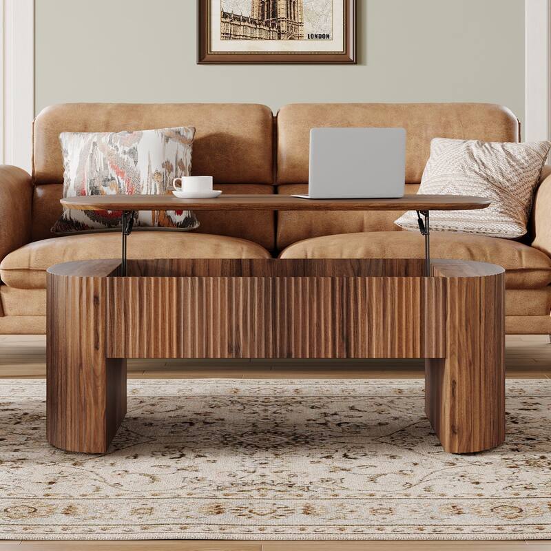 Rustic Coffee Table with Lift Top and Storage Shelf for Living Room