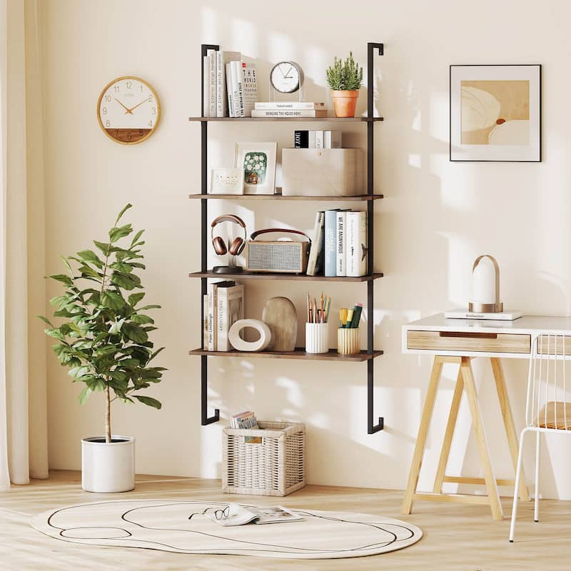 Costway 2 PCS 4-Tier Ladder Shelf Bookshelf Industrial Wall Shelf with - See Details
