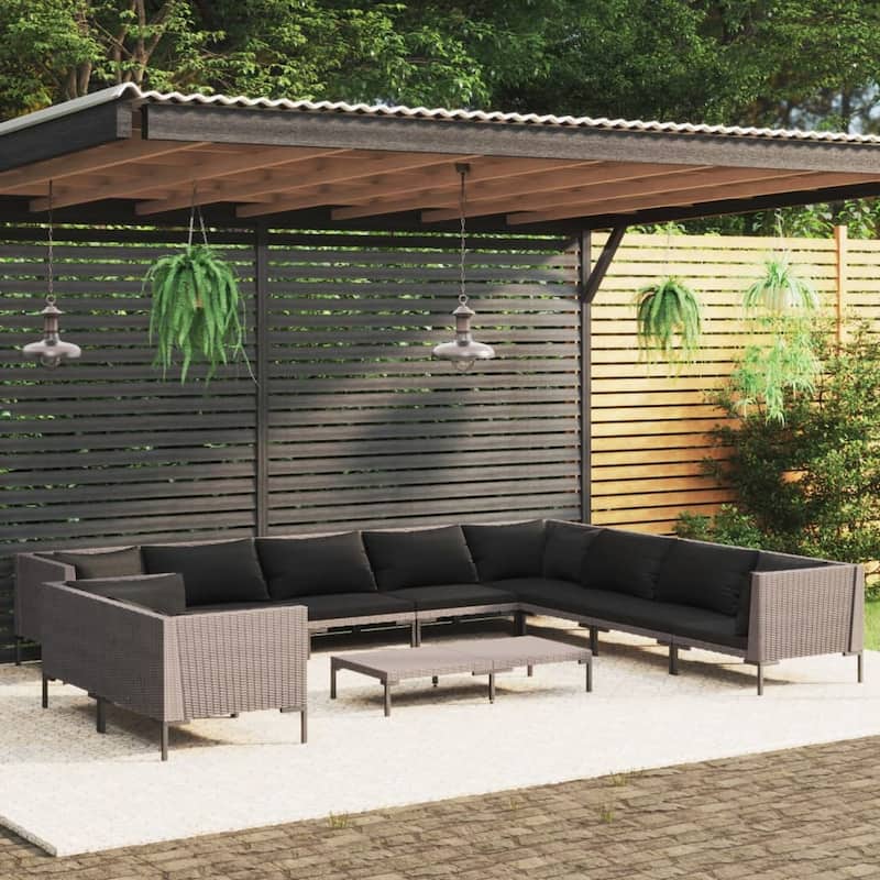 vidaXL Patio Lounge Set Outdoor Sectional Corner Sofa Poly Rattan Dark Grey - 27.6" x 27.6" x 24"