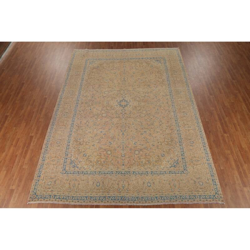 Traditional Mashad Persian Vintage Area Rug Handmade Wool Carpet - 9'7"x 13'3"