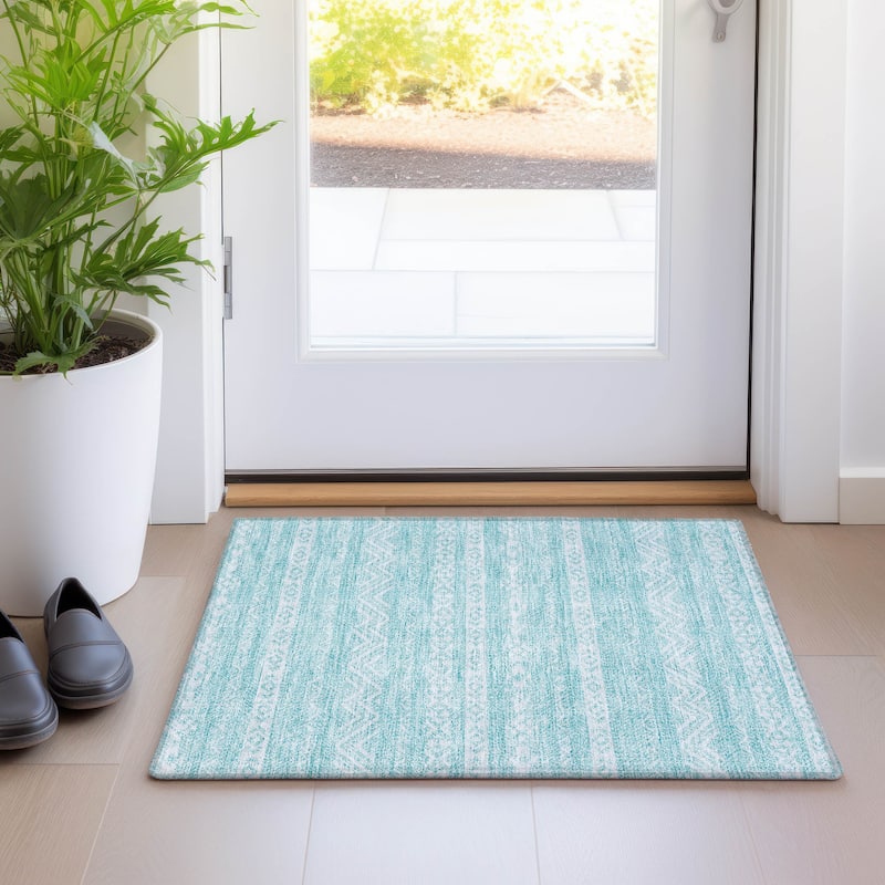 Machine Washable Indoor/ Outdoor Chantille Stripes Boho Rug