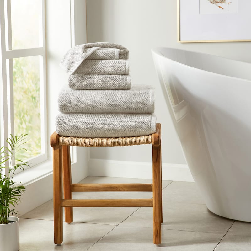 100% Cotton Acacia Collection Ultra Absorbant Popcorn Bath Towels - 6 Piece Set - Light grey