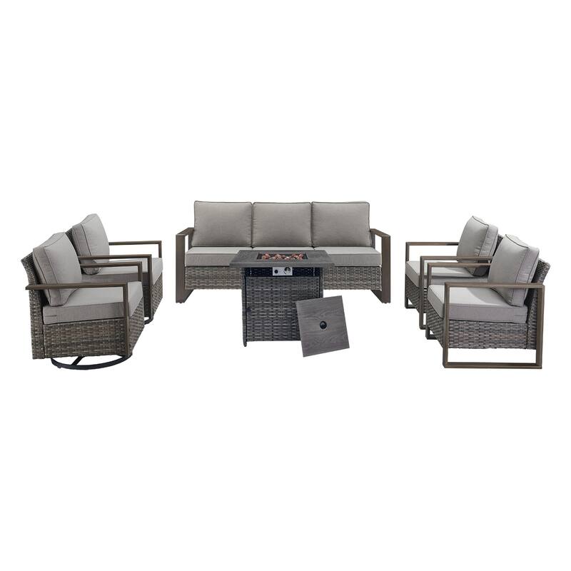 Pocassy Outdoor 30" Fire Pit Table with Sofa Swivel Chair Set