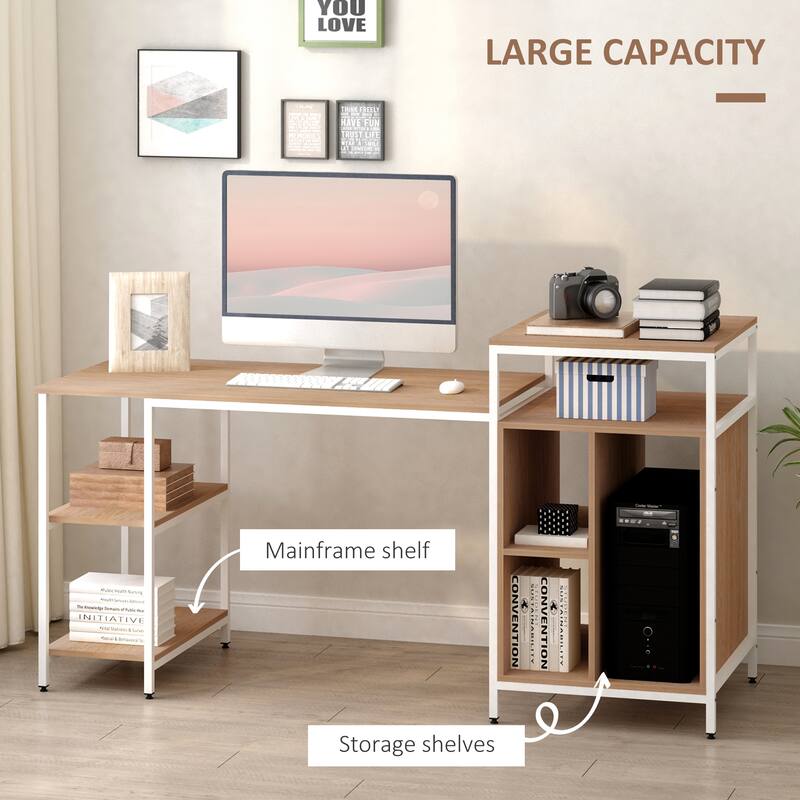 68 Inch Office Table Computer Desk Workstation Bookshelf with CPU Stand - Natural