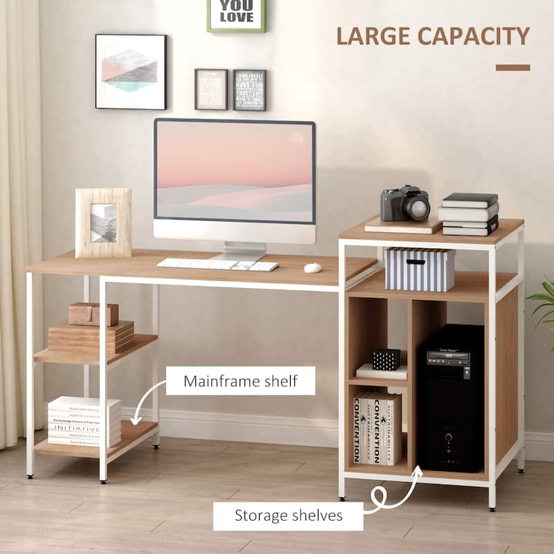 HOMCOM 68 Inch Office Table Computer Desk Workstation Bookshelf with CPU Stand, Spacious Storage Shelves & Chic