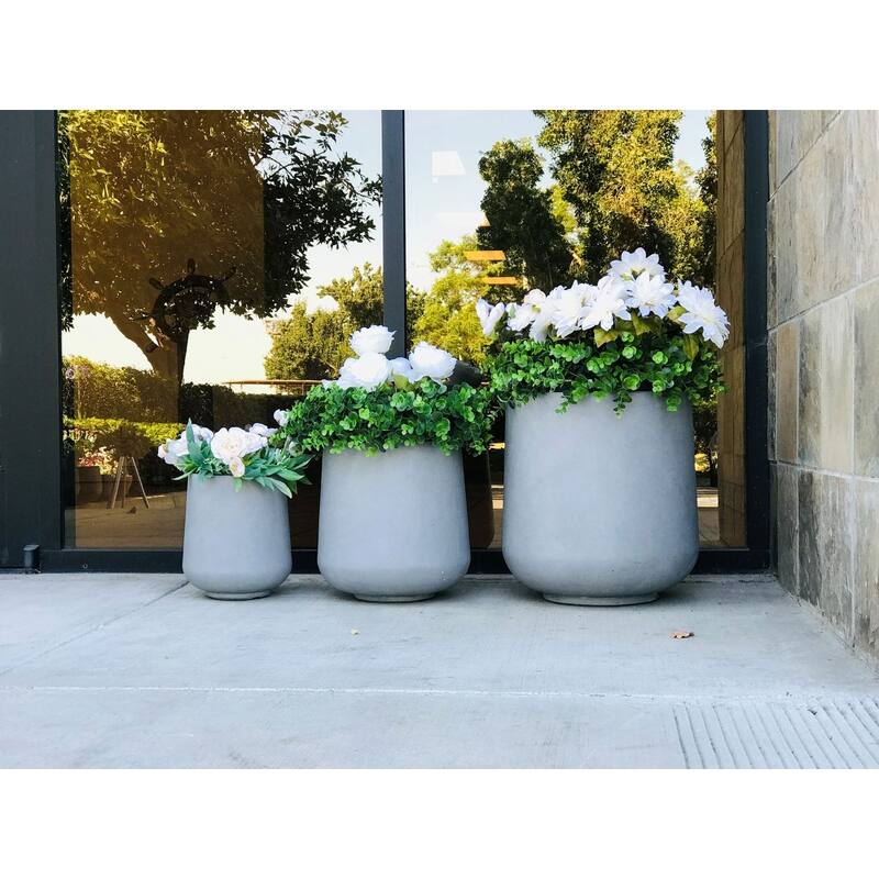 Kante Round Concrete Planter (Set of 3 Sizes), Outdoor/Indoor(Concrete Grey)
