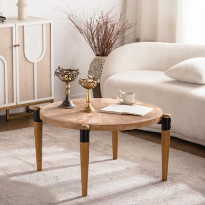 Wood Coffee Table, Farmhouse Rustic Round Living Room Tea Table, Modern Center Table Cocktail Table