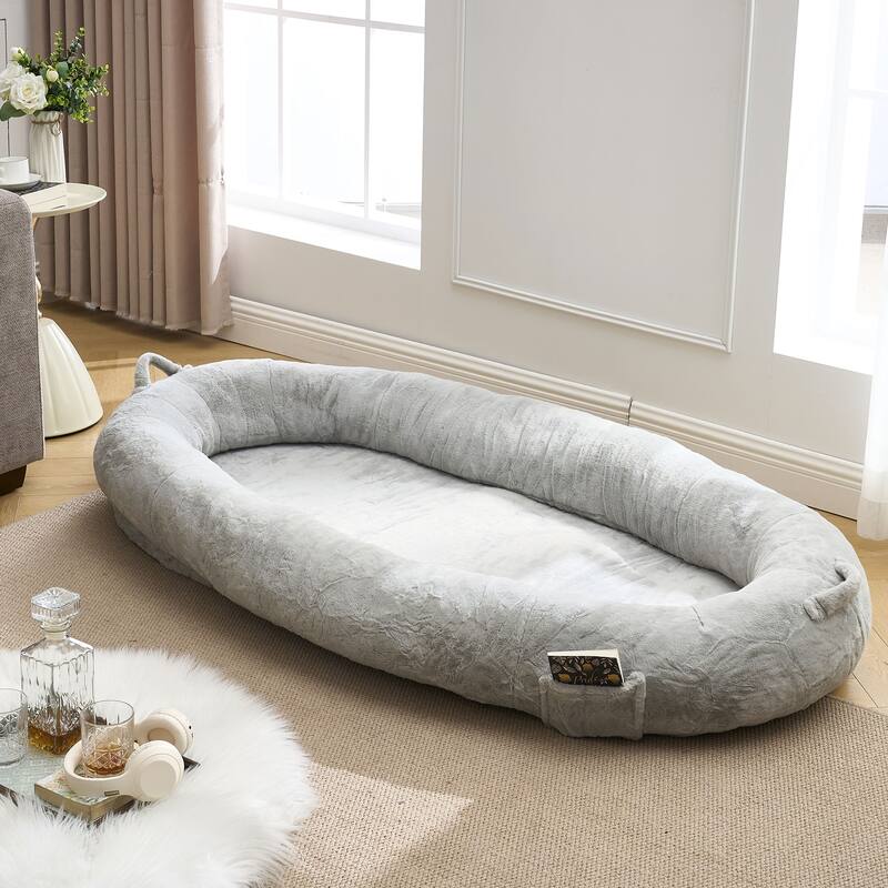 Human Dog Bed for Adult, Giant Extra Large Memory Foam Human Size Pet Bed for People, Fluffy Plush Dog Bed for Human