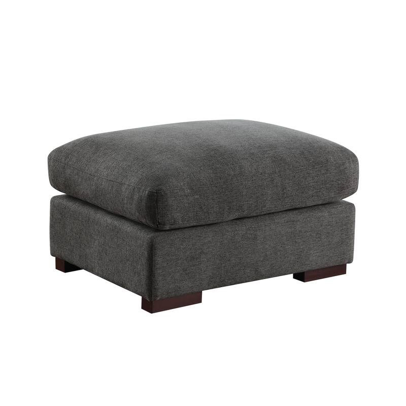 Linen Blend Sectional Sofa with 2 Ottomans, Dark Gray