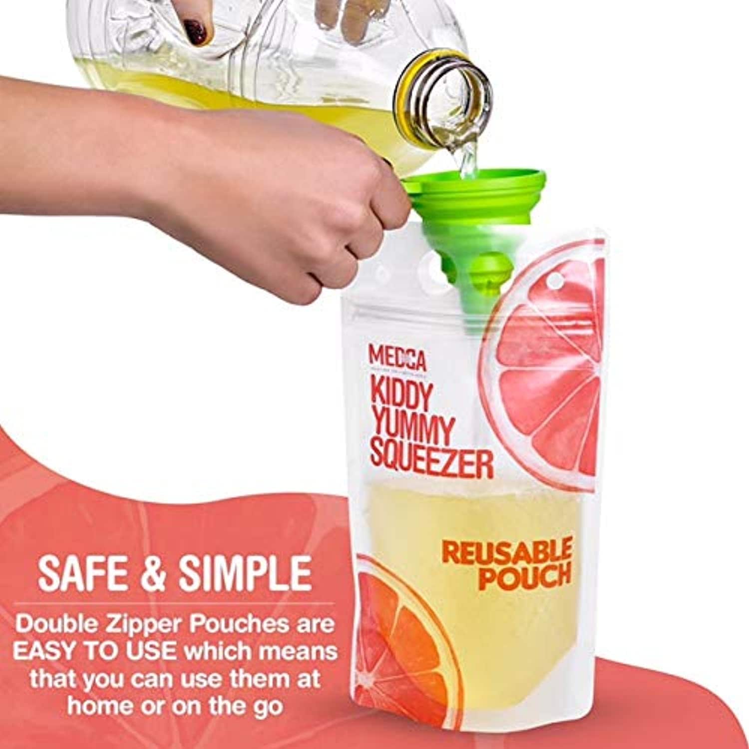 500ML Drink Pouches WITH Straw & Funnel Set 100 PC, Clear Reusable Juice  Bags