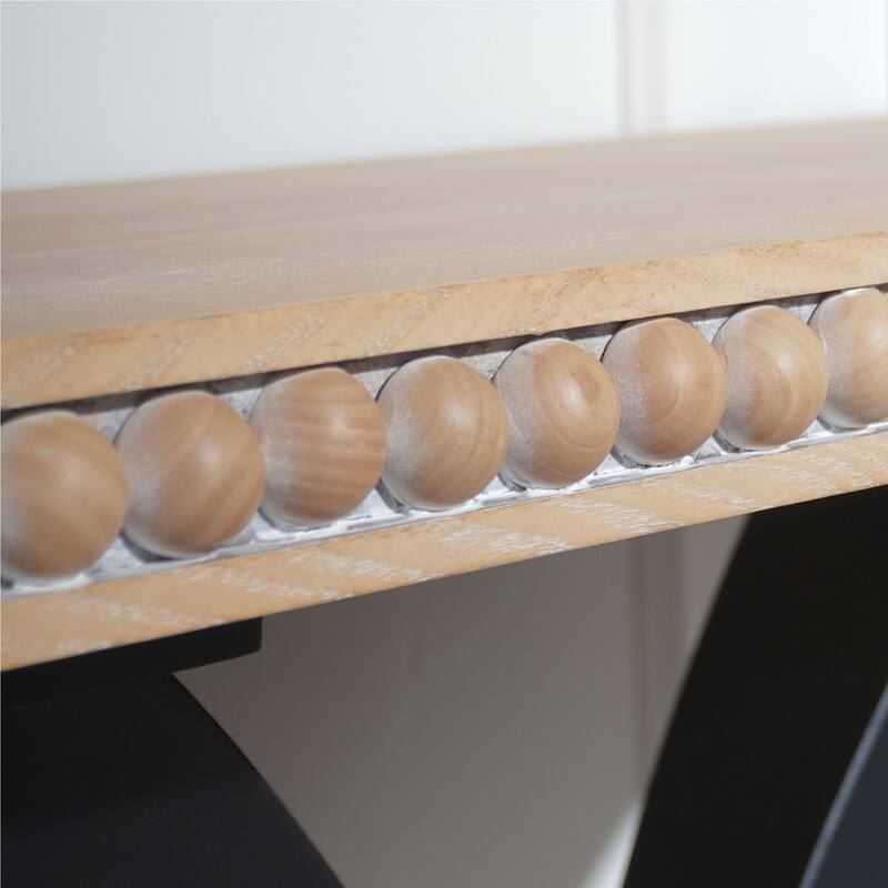 Elegant Half-Moon Console Table with Bead Trim, Versatile Wood Entryway Table with Natural Rounded Tabletop and Black Base