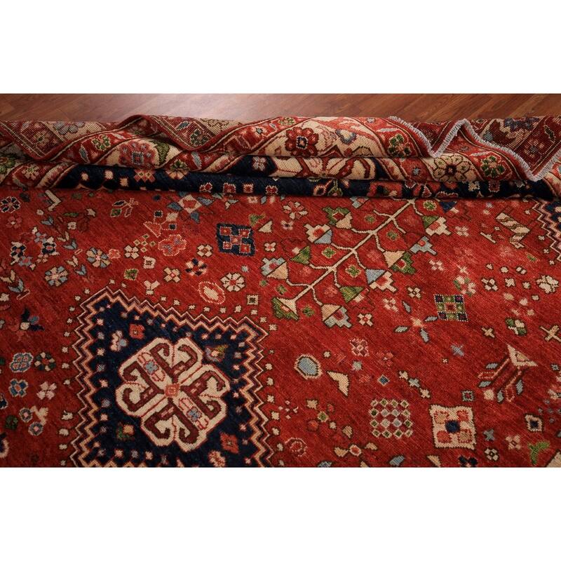 Tribal Geometric Yalameh Vegetable Dye Rug Hand-Knotted Wool Carpet - 9'0" x 11'6"