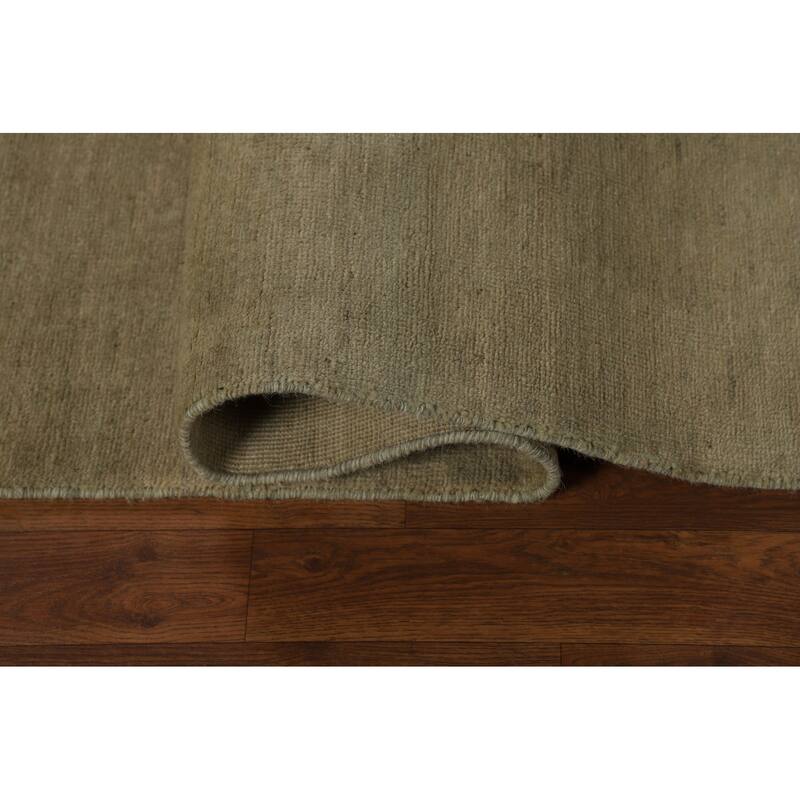 Gabbeh Oriental Rug Handmade Solid Green Wool Carpet - 5'0" x 6'6"