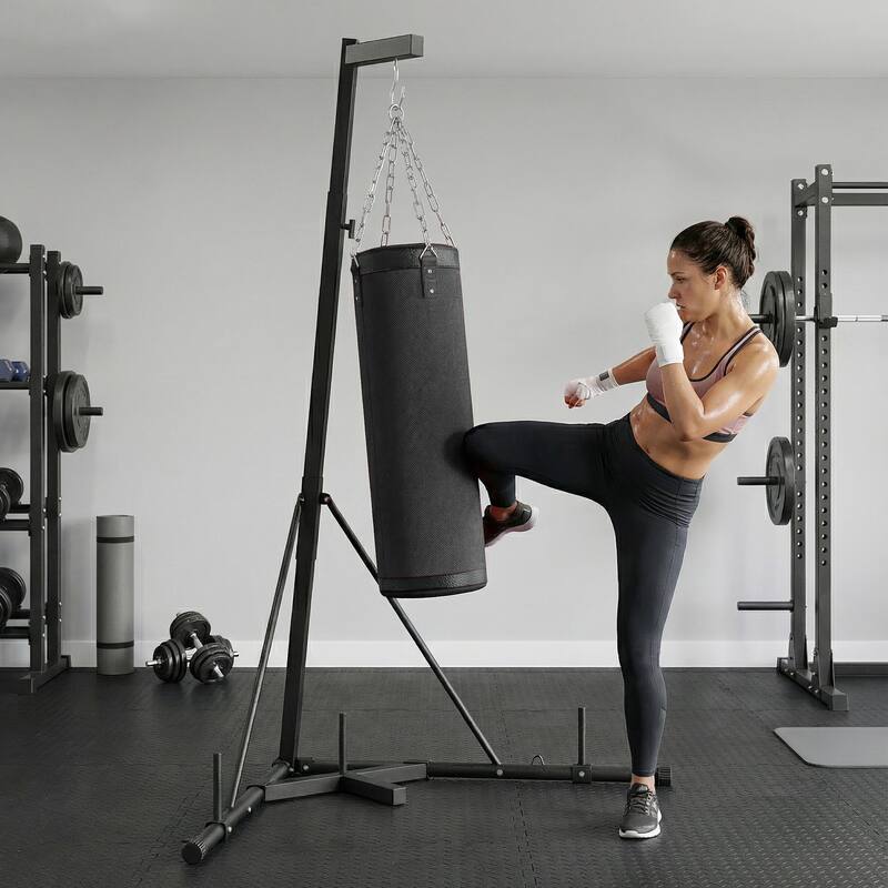 Soozier Punching Bag with Stand for Adults, 72.8"-90.9" Height Adjustable Freestanding Boxing Stand with Canvas Sandbag