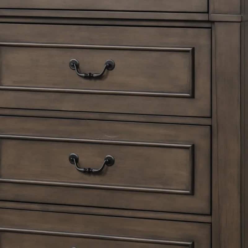 Huder Tall Dresser Chest, 5 Drawers, Dark Walnut Brown Wood, Black Metal