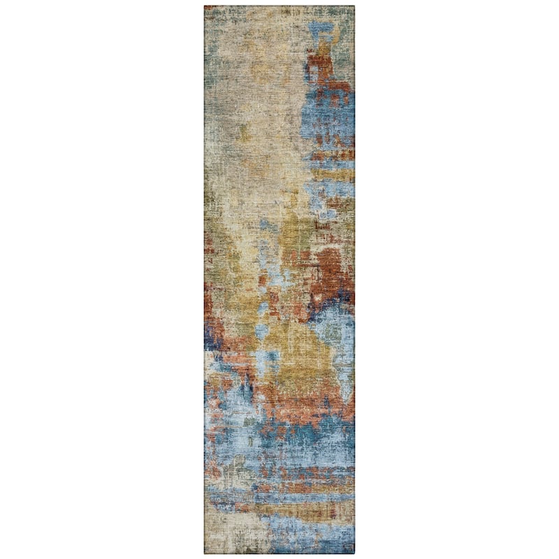 Machine Washable Indoor/ Outdoor Abstact Contemporary Chantille Rug